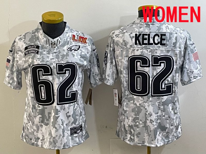 Women Philadelphia Eagles 62 Kelce Nike Arctic Camo 2025 Salute to Service Limited NFL Jersey style 2